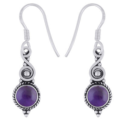 Alluring Handcrafted Work Around Amethyst Round Shape 925 Sterling Solid Silver Dangle Earrings - R1501637-61