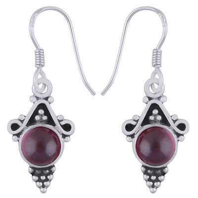 Stunning Rawa And Wire Work Around Garnet Round Shape 925 Sterling Solid Silver Dangle Earrings - R1501643-72