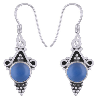 Stunning Rawa And Wire Work Around Blue Chalcedony Round Shape 925 Sterling Solid Silver Dangle Earrings - R1501643-79