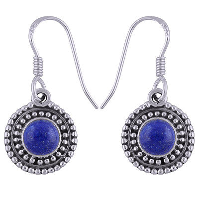 Alluring Rawa Work Around Lapis Round Shape 925 Sterling Solid Silver Dangle Earrings - R1501695-18