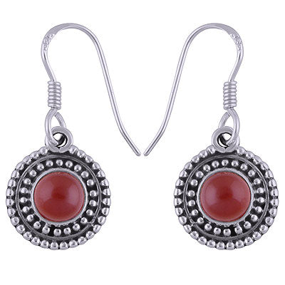 Alluring Rawa Work Around Carnelian Round Shape 925 Sterling Solid Silver Dangle Earrings - R1501695-26