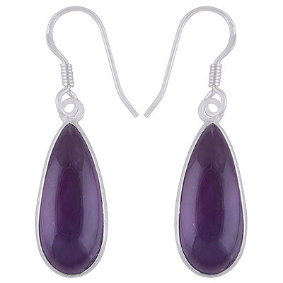 Gorgeous Elongated Bezel Amethyst Pear Shape 925 Sterling Solid Silver Dangle Earrings - R1501759-19