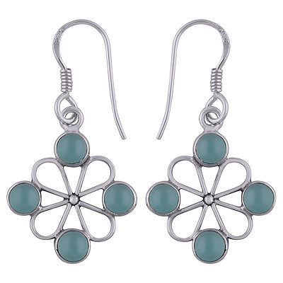 Alluring Flower Work Around Aqua Chalcedony Round Shape 925 Sterling Solid Silver Dangle Earrings - R1501783-18