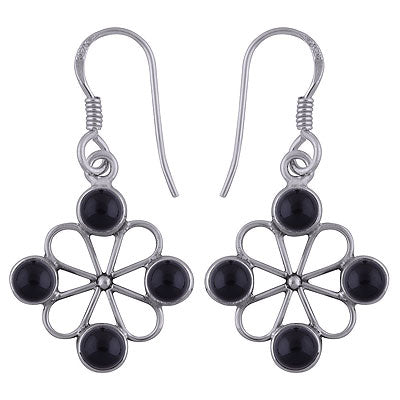 Alluring Flower Work Around Black Onyx Round Shape 925 Sterling Solid Silver Dangle Earrings - R1501783-9