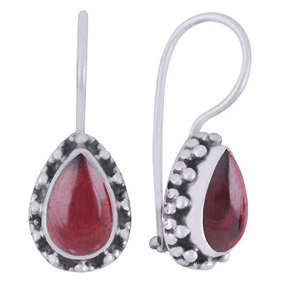 Alluring Rawa Work Around Garnet Pear Shape 925 Sterling Solid Silver Dangle Earrings - R1501812-52