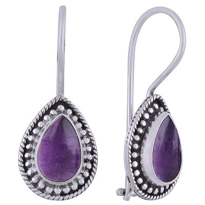 Gorgeous Wire & Rawa Work Around Amethyst Pear Shape 925 Sterling Solid Silver Dangle Earrings - R1501819-1