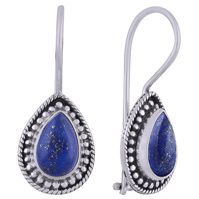 Gorgeous Wire & Rawa Work Around Lapis Pear Shape 925 Sterling Solid Silver Dangle Earrings - R1501819-6