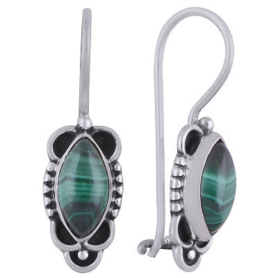 Alluring Handcrafted Rawa Work Around Malachite Marquise Shape 925 Sterling Solid Silver Dangle Earrings - R1501820-8