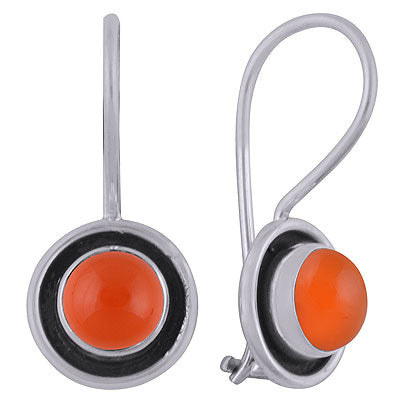 Beautiful Oxidised Work Around Carnelian Round Shape 925 Sterling Solid Silver Dangle Earrings - R1501822-47