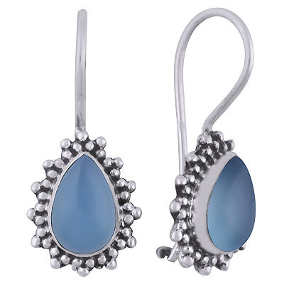 Alluring Rawa Work Pattern Blue Chalcedony Pear Shape 925 Sterling Solid Silver Dangle Earrings - R1501825-12