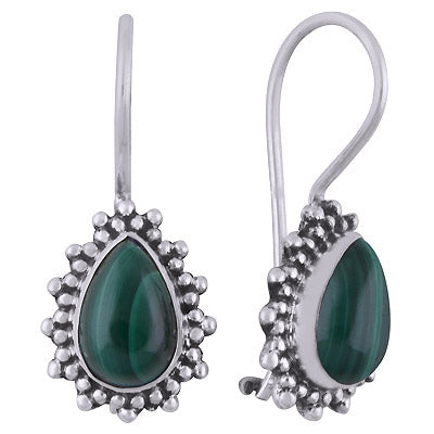 Alluring Rawa Work Pattern Malachite Pear Shape 925 Sterling Solid Silver Dangle Earrings - R1501825-8
