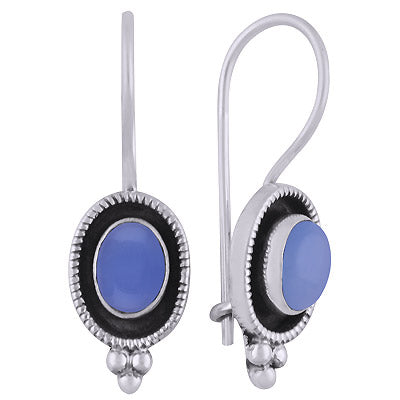 Alluring Handcrafted Work Around Blue Chalcedony Oval Shape 925 Sterling Solid Silver Dangle Earrings - R1501826-9