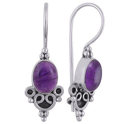 Stunning Handcrafted Work Around Amethyst Oval Shape 925 Sterling Solid Silver Dangle Earrings - R1501827-1