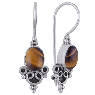 Stunning Handcrafted Work Around Tiger's Eye Oval Shape 925 Sterling Solid Silver Dangle Earrings - R1501827-12