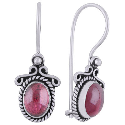 Beautiful Handcrafted Work Around Garnet Oval Shape 925 Sterling Solid Silver Dangle Earrings - R1501828-2
