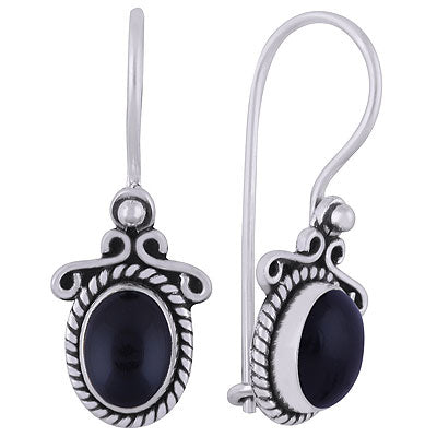 Beautiful Handcrafted Work Around Black Onyx Oval Shape 925 Sterling Solid Silver Dangle Earrings - R1501828-7