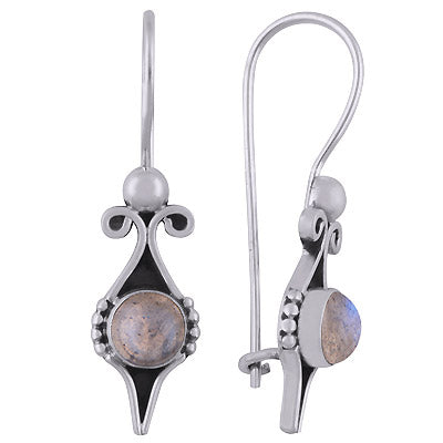Gorgeous Handcrafted Work Around Labradorite Round Shape 925 Sterling Solid Silver Dangle Earrings - R1501833-25