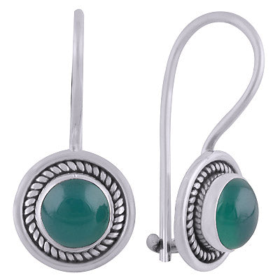 Gorgeous Wire Work Around Green Onyx Round Shape 925 Sterling Solid Silver Dangle Earrings - R1501834-10