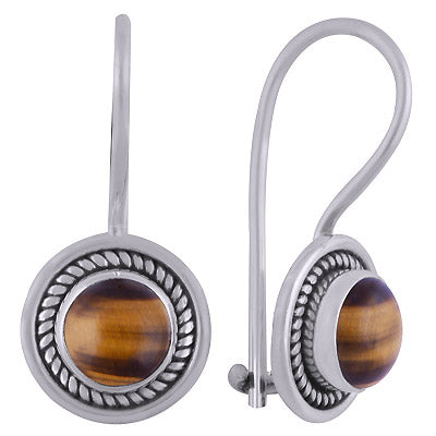 Gorgeous Wire Work Around Tiger's Eye Round Shape 925 Sterling Solid Silver Dangle Earrings - R1501834-15
