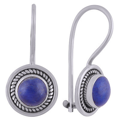 Gorgeous Wire Work Around Lapis Round Shape 925 Sterling Solid Silver Dangle Earrings - R1501834-5