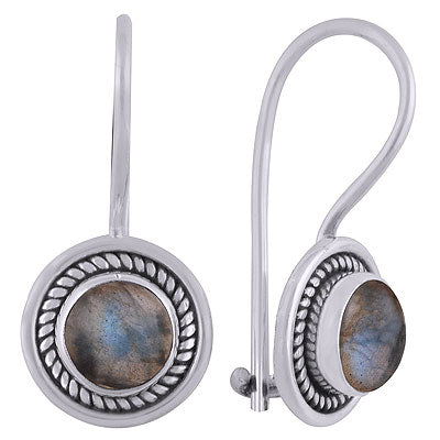 Gorgeous Wire Work Around Labradorite Round Shape 925 Sterling Solid Silver Dangle Earrings - R1501834-8