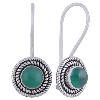 Alluring Twisted Wire Work Around Green Onyx Round Shape 925 Sterling Solid Silver Dangle Earrings - R1501835-11