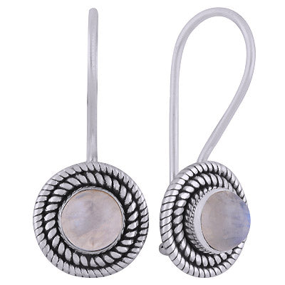 Alluring Twisted Wire Work Around Rainbow Moonstone Round Shape 925 Sterling Solid Silver Dangle Earrings - R1501835-4
