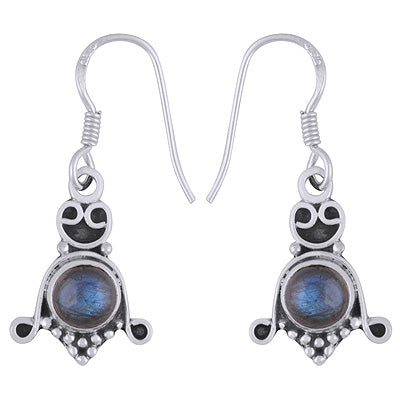 Stunning Oxidised Handcrafted Work Around Labradorite Round Shape 925 Sterling Solid Silver Earrings - R1501851-35