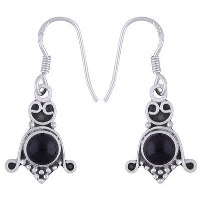 Stunning Oxidised Handcrafted Work Around Black Onyx Round Shape 925 Sterling Solid Silver Earrings - R1501851-45