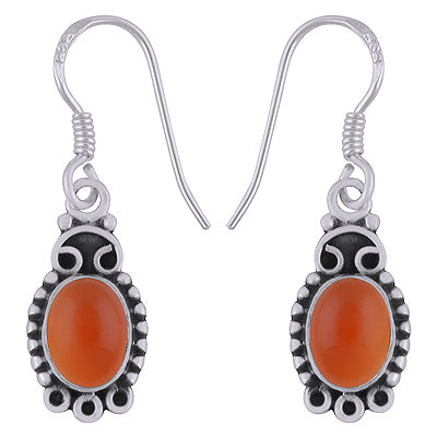 Stunning Rawa Work Around Carnelian Oval Shape 925 Sterling Solid Silver Earrings - R1501861-36