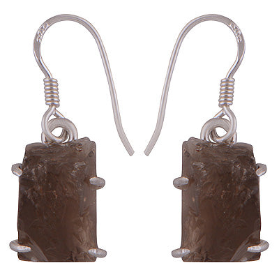 Beautiful Prong Setting Around Smoky Topaz Irregular Shape 925 Sterling Solid Silver Dangle Earrings - R1501892-11