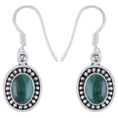 Beautiful Rawa Work Around Malachite Oval Shape 925 Sterling Solid Silver Dangle Earrings - R1501911-42