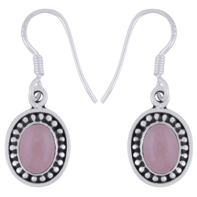 Beautiful Rawa Work Around Rose Quartz Oval Shape 925 Sterling Solid Silver Dangle Earrings - R1501911-43