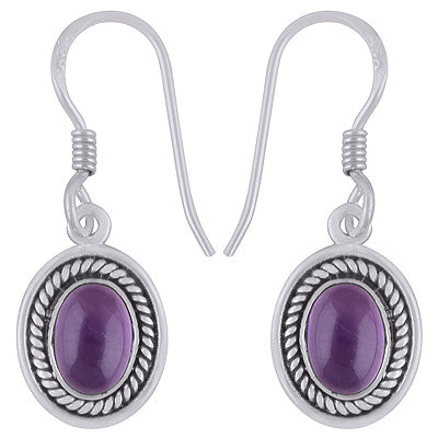 Stunning Twisted Wire Work Around Amethyst Oval Shape 925 Sterling Solid Silver Dangle Earrings - R1501914-1