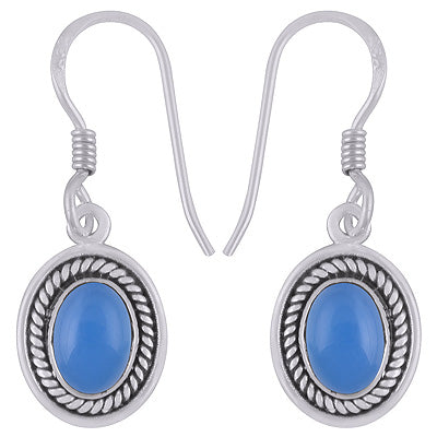 Stunning Twisted Wire Work Around Blue Chalcedony Oval Shape 925 Sterling Solid Silver Dangle Earrings - R1501914-12