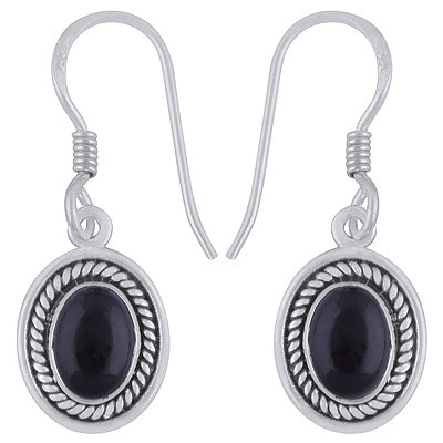 Stunning Twisted Wire Work Around Black Onyx Oval Shape 925 Sterling Solid Silver Dangle Earrings - R1501914-15
