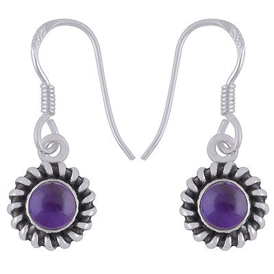Beautiful Handcrafted Work Around Amethyst Round Shape 925 Sterling Solid Silver Dangle Earrings - R1501919-1
