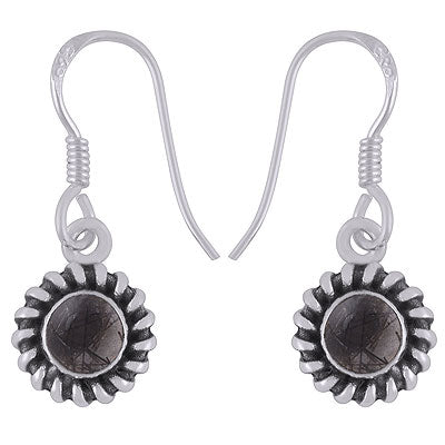 Beautiful Handcrafted Work Around Black Rutile Round Shape 925 Sterling Solid Silver Dangle Earrings - R1501919-7