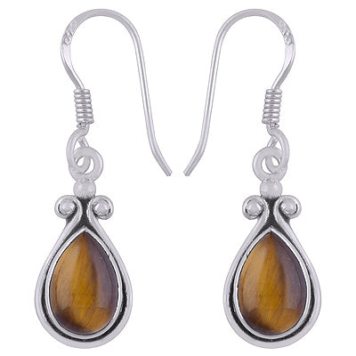 Gorgeous Handcrafted Work Around Tiger's Eye Pear Shape 925 Sterling Solid Silver Dangle Earrings - R1501924-7