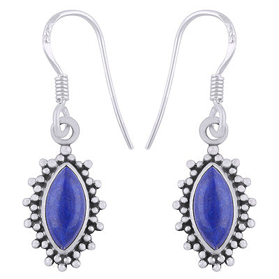 Alluring Rawa Work Pattern Around Lapis Marquise Shape 925 Sterling Solid Silver Dangle Earrings - R1501925-56