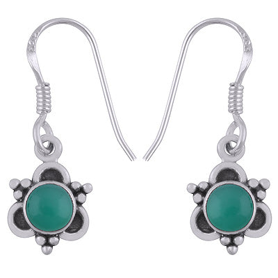 Alluring Rawa Work Around Green Onyx Round Shape 925 Sterling Solid Silver Dangle Earrings - R1501926-11