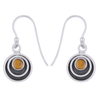 Beautiful Concentric Circle Around Tiger's Eye Round Shape 925 Sterling Solid Silver Dangle Earrings - R1501928-61