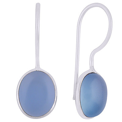 Alluring Minimal Handmade Bezel Blue Chalcedony Oval Shape 925 Sterling Solid Silver Earrings - R1501932-15