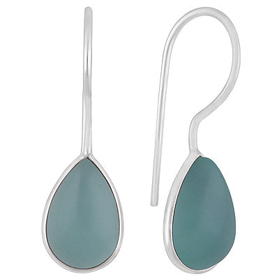 Stunning Minimal Handmade Bezel Aqua Chalcedony Pear Shape 925 Sterling Solid Silver Earrings - R1501934-11