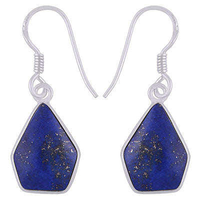 Beautiful Handmade Bezel Lapis Pentagon Shape 925 Sterling Solid Silver Dangle Earrings - R1501937-4