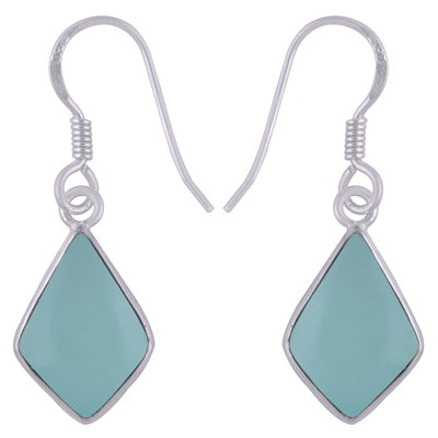 Beautifully Handcrafted Bezel With Gemstones Aqua Chalcedony Kite Shape 925 Sterling Solid Silver Dangle Earrings - R1501938-10