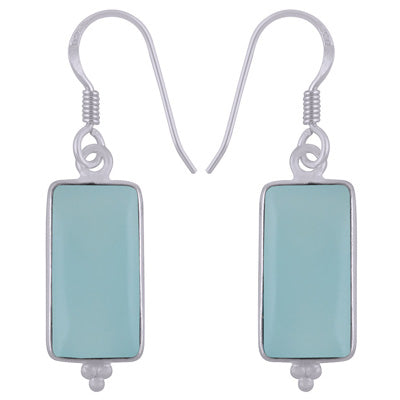 Stunning Rawa Work Around Aqua Chalcedony Rectangle Shape 925 Sterling Solid Silver Dangle Earrings - R1501943-10