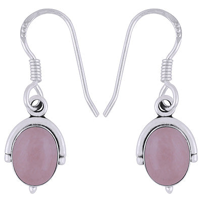 Gorgeous Handcrafted Work Around Rose Quartz Oval Shape 925 Sterling Solid Silver Dangle Earrings - R1501946-9
