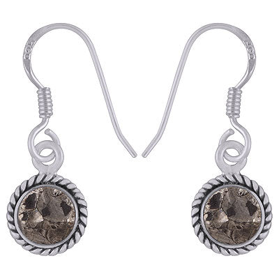 Alluring Twisted Wire Work Around Golden Pyrite Round Shape 925 Sterling Solid Silver Dangle Earrings - R1501954-9