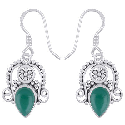 Stunning Rawa & Wire Work Around Green Onyx Pear Shape 925 Sterling Solid Silver Dangle Earrings - R1501961-8
